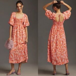 NWT Anthropologie Short-Sleeve Smocked Babydoll Midi Dress